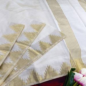 Sari de Seda VASTRA COTTAGE con Borde de Templo y Chit Pallu, Elegante Ropa Tradicional Étnica de Kerala para Mujer - Product Image 4