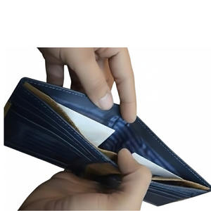 Portefeuille en cuir bleu et beige fin et élégant pour homme, porte-cartes multi-fentes et organisateur d'argent avec finition lisse - Product Image 4