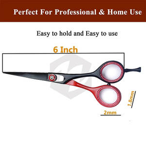 Kit de Tijeras de Peluquería con Recubrimiento de Color Rojo y Negro, Tijeras de Acero para Cortar y Entresacar Cabello con Navaja de Barbero y Diseño Ergonómico para los Dedos - Product Image 3