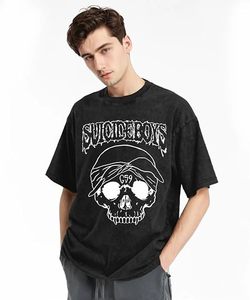 Camiseta Vintage de lavado ácido, ropa de calle, camisetas de algodón pesado lavadas desgastantes con logotipo, hombro caído de gran tamaño - Product Image 2