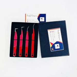 Pince à épiler pour extensions de cils en acier inoxydable, couleur rouge, pointes argentées, motif rose, logo personnalisé, 90 degrés, volume, poignée diamant, lisse - Product Image 2