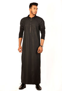 Noir teint bas prix vêtements musulmans hommes Robe Abaya moyen-orient manches longues col rond Thobe / Thawb - Product Image 5