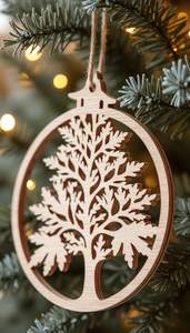 Bel ornement suspendu de Noël en bois sculpté avec forme d'arbre idéal pour la décoration saisonnière de la maison - Product Image 4