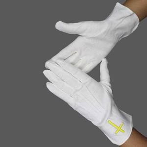 Gants maçonniques en coton pour hommes Logo brodé Usine Gants maçonniques de qualité supérieure en cuir noir - Product Image 3