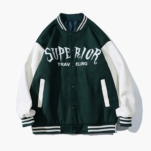 เสื้อแจ็กเก็ตเบสบอลปักลายตัวอักษรแฟชั่นสำหรับผู้ชาย, เสื้อสไตล์สตรีททรงหลวมผ้าแคนวาสหนังแท้กันน้ำสำหรับฤดูหนาว - Product Image 1