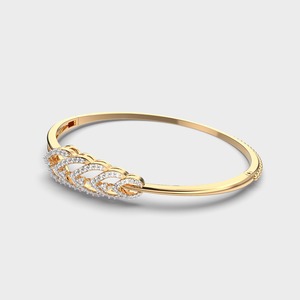IGI Certified Round Lab Grown Diamond Leaf Cluster Bangle Bracelet in 14K Yellow / White / Rose Gold - Product Image 2