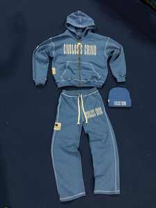 Ensembles de jogging empilés personnalisés de haute qualité pour femmes, ensembles de survêtements deux pièces 100 % coton pour hommes, ensembles de pantalons évasés, sweats à capuche unisexes zippés - Product Image 2