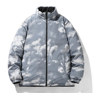 Chaqueta acolchada de calle para hombre con cuello levantado, correas estampadas y abrigos gruesos de burbujas, tela de lona - Product Image 5