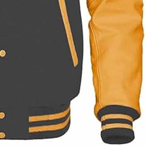 Veste universitaire unisexe OEM Corps en laine Manches en PU Logo brodé personnalisé Fermeture à pression Ourlet côtelé Style universitaire classique - Product Image 3