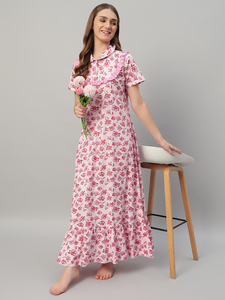 Camicia <span class=keywords><strong>da</strong></span> <span class=keywords><strong>Notte</strong></span> <span class=keywords><strong>da</strong></span> Donna 100% <span class=keywords><strong>Cotone</strong></span> con Pizzo, <span class=keywords><strong>Mezza</strong></span> <span class=keywords><strong>Manica</strong></span>, Lunghezza Intera, Tessuto Traspirante, Collo Tondo, Elegante per Autunno, Primavera, Estate - Product Image 2