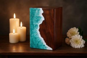 กล่องใส่เถ้ากระดูกทำด้วยมือลายคลื่นทะเลและทำจากไม้ใส่เถ้ากระดูกสำหรับผู้ใหญ่ขี้เถ้า - Product Image 3