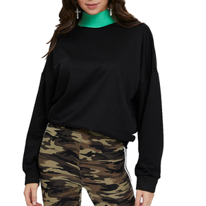Customised Stylish Contrast <b>Mock</b> <b>Neck</b> Sweatshirt for Women High Collar with Front Logo Winter Cotton Crop <b>Top</b> - Product Image 1