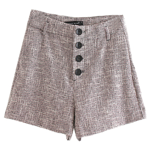 Shorts sportifs tendance pour femme, taille haute, avec empiècements en maille respirante, taille élastique, coupe ample, noir uni, en coton tricoté, écologique - Product Image 3