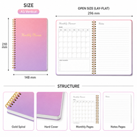 Carnet de planification mensuelle A5 personnalisé avec logo, reliure spirale dorée et couverture rigide dégradée pour le bureau et l'école
