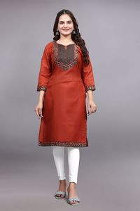 Ropa de mujer de último diseño de algodón Kurti con bordado para uso regular y de oficina de India Export - Product Image 4