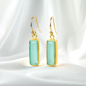 Pendientes de gota de piedras preciosas con forma de barra de Calcedonia Aqua, Pendientes colgantes de plata con piedras preciosas de plata 925, pendientes para mujer al por mayor - Product Image 5