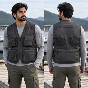 Men Fishing <b>Vest</b> Made With Breathable Woven Material <b>Utility</b> Pocket Design Lightweight Construction Secure Front Zipper - Product Image 6