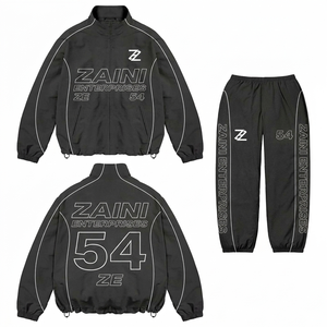 ZAINI Premium 150 GSM Polyester Taslan Veste Coupe-Vent Décontractée Unie avec Panneaux Contrastants Noir et Blanc sur le Devant, à Capuche, Personnalisable OEM - Product Image 1