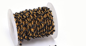 Black Tourmaline 3mm Wire Wrapped Rosary <b>Chain</b> Beaded Link <b>Chain</b> Gold Plated Natural Gemstone Jewelry Making by Foot - Product Image 6