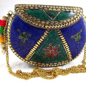 Bolsos de mano bordados para mujer, bolsos de mano con patrón Floral para mujer y niña, bolsos de mano de alta calidad de Color dorado y azul hechos a mano - Product Image 2