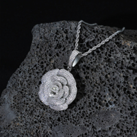 Collier pendentif en laiton CZ rose, motif fleur glacée, testé qualité, pour vendeurs en ligne, cadeau homme femme