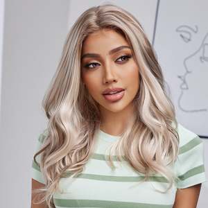 DWY 16 Inch Light White Mixed <b>Brown</b> Short Curly <b>Wig</b> with Transparent Lace Front for Women Model DWY-BL11026-1 - Product Image 2