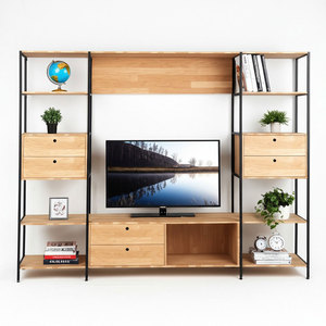 Soporte para TV KTV68093 con Estantería Integrada, Estilo Lujoso y Minimalista, Superficie de Madera de Pino y Estructura de Hierro para Mueble de TV - Product Image 1