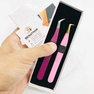 Pince à épiler d'extension de cils de volume en acier inoxydable durable forte adhérence Logo personnalisé lavande/rose bébé avec pointe pointue - Product Image 3