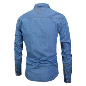 Chemise en jean décontractée sur mesure fabriquée en usine, manches longues, prix de gros, chemise en jean en coton surdimensionnée et tendance - Product Image 2