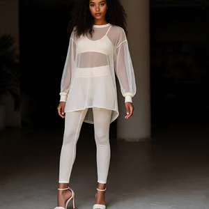 Women Shirt & <b>Leggings</b> Sheer Mesh Two Piece Set <b>See</b> <b>Through</b> Party Night Club Sheer Mesh Two Piece Sets Ladies - Product Image 3