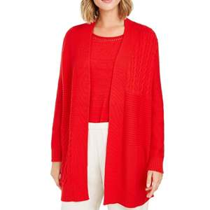 Cardigan Rosso Extra Large da Donna Charter Club, Stagione Autunnale, in Lana e Acrilico con Design Patchwork e Righe - Product Image 1