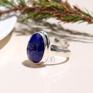 แหวนพลอย Lapis Lazuli rosecut 925แหวนเงินแท้ปรับแต่งพลอยธรรมชาติทรงวงรีตัดแหวนที่ไม่เหมือนใคร - Product Image 3