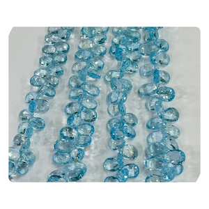 Topaze bleue naturelle facettée en forme de poire, qualité AAA, pierres précieuses, perles, brin de 8 pouces pour la fabrication de bijoux - Product Image 4