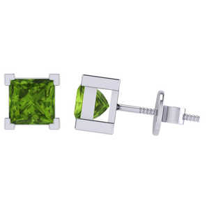 Pendientes de botón de plata de ley chapados en oro blanco con peridoto redondo de 6.6mm, piedra de nacimiento de agosto, joyería fina - Product Image 1