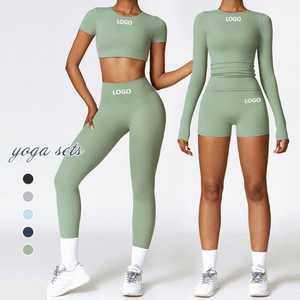 Ensemble de yoga pour femmes avec logo personnalisé, 2 pièces, soutien-gorge de sport élastique, pantalon de yoga de fitness, leggings extensibles à séchage rapide - Product Image 1