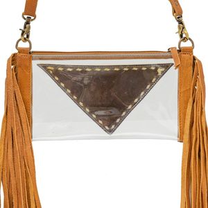 Venta caliente nuevo diseño bohemio azteca occidental cuero genuino calidad premium bolso cruzado hecho a mano con flecos transparentes a la moda - Product Image 2