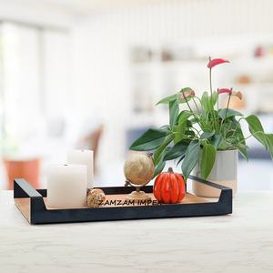 Plateau de service rectangulaire moderne en bois d'acacia avec poignées Plateau décoratif à double matériau pour les collations et les boissons Plateau de table - Product Image 4