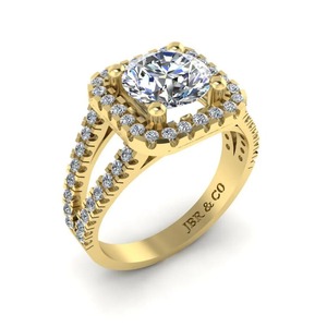 Oferta especial Anillo de Compromiso de Halo con Vástago Dividido de Plata 925 Chapado en Oro Amarillo y Diamante Redondo para Mujer a Precio Mayorista - Product Image 3