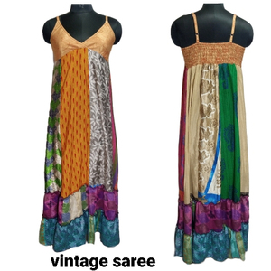 Falda de Seda Bordada con Volantes Estilo Sari Vintage, Estampado Floral, Cintura Natural, Estilo Bohemio, Vestido Gitano de Playa para Mujer - Product Image 1