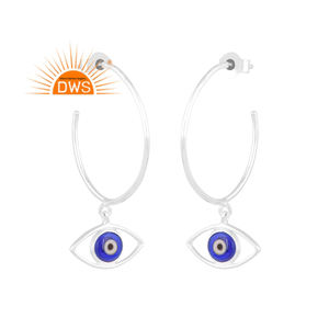 Latest Trending Fine Sterling Silver Natural Blue <b>Resin</b> EvilEye Gemstone Hoop <b>Earring</b> Custom Jewelry Manufacturer - Product Image 1