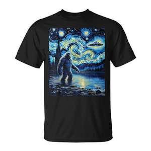 เสื้อยืดแวนโก๊ะลายบิ๊กฟุต ยูเอฟโอ การผจญภัยนอกโลก ของที่ระลึกสุดเท่ห์สำหรับโปรโมชั่น - Product Image 1