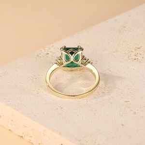 Hot Sale Emerald & White CZ Adjustable Gold Vermeil Prong Setting 8x6MM Ring Jewelry for Women <b>Anniversary</b> & Everyday Wear - Product Image 4