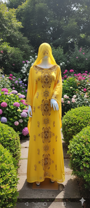 Elegante Kaftán Abaya Amarillo de Georgette con Bordado Dorado Intrincado y Hiyab a Juego - Largo hasta el Suelo, Transpirable, Ligero y de Lujo - Product Image 2