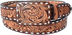 Ceinture occidentale en cuir pleine fleur usiné à la main véritable Ceinture occidentale élégante en cuir véritable unisexe à boucle amovible - Product Image 2