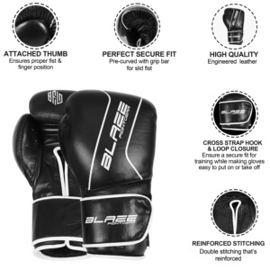 Gants de boxe professionnels Blaze Top en cuir véritable, fermeture à boucle et crochet, séchage rapide, évacuation de l'humidité, entraînement, sparring, kickboxing - Product Image 6