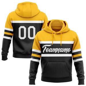 Custom Stitched <b>Black</b> <b>White</b>-Gold Line Sports Pullover Sweatshirt Hoodie - Product Image 1