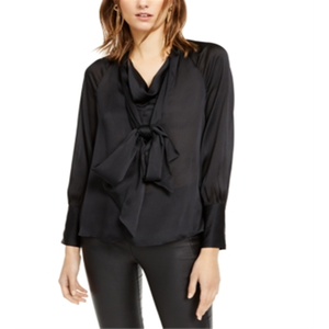 เสื้อเชิ้ตผ้าซาตินสีดำเข้มทรงยาว รุ่น Deep Black XL ของ INC International Concepts สำหรับผู้หญิง สไตล์เกาหลี ปักลายฉลุ เหมาะสำหรับฤดูใบไม้ร่วง - Product Image 2