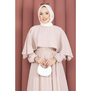 Robe d'été modeste à col cape, coupe trapèze, avec taille élastique, doublure en tissu mousseline, style vison - Product Image 2