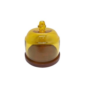 Stylish Walnut Color Round Wooden <b>Cake</b> <b>Stand</b> with Glass <b>Dome</b> PC Plate Material for Kitchen Table Top Decorative Purpose - Product Image 1