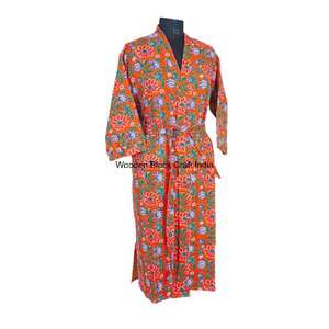 Handmade Kantha Quilted Reversible Breathable Knitted Belt <b>Kimono</b> Robe Cotton Hand-painted <b>Women</b> Long Jacket Summer Sleepwear - Product Image 6